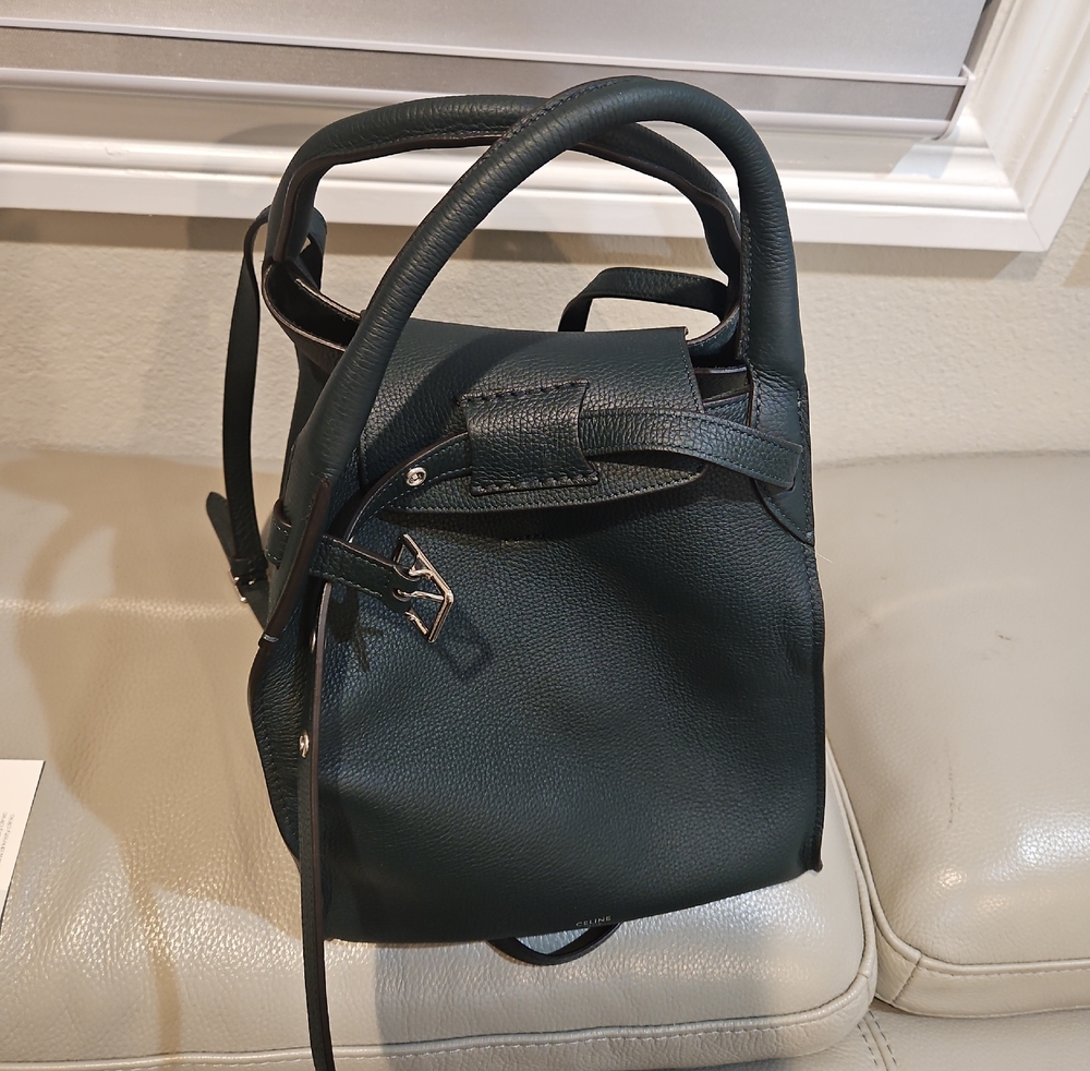 Celine Dark Green Pebbled Leather Shoulder Tote - Picture 7 of 7